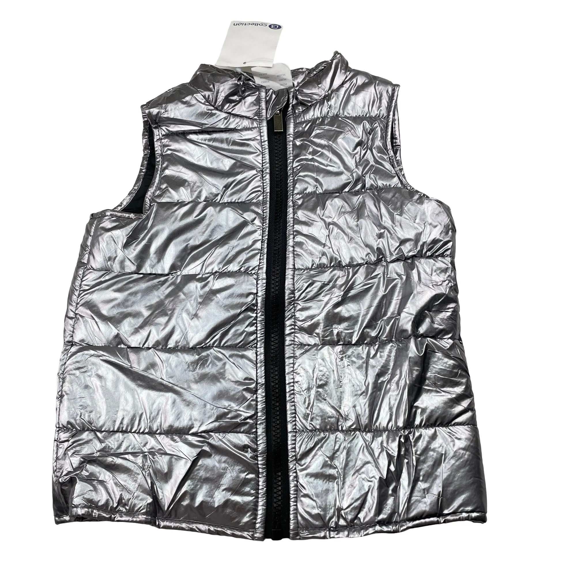 B Collection metallic silver puffer vest / jacket, size 4, BNWT