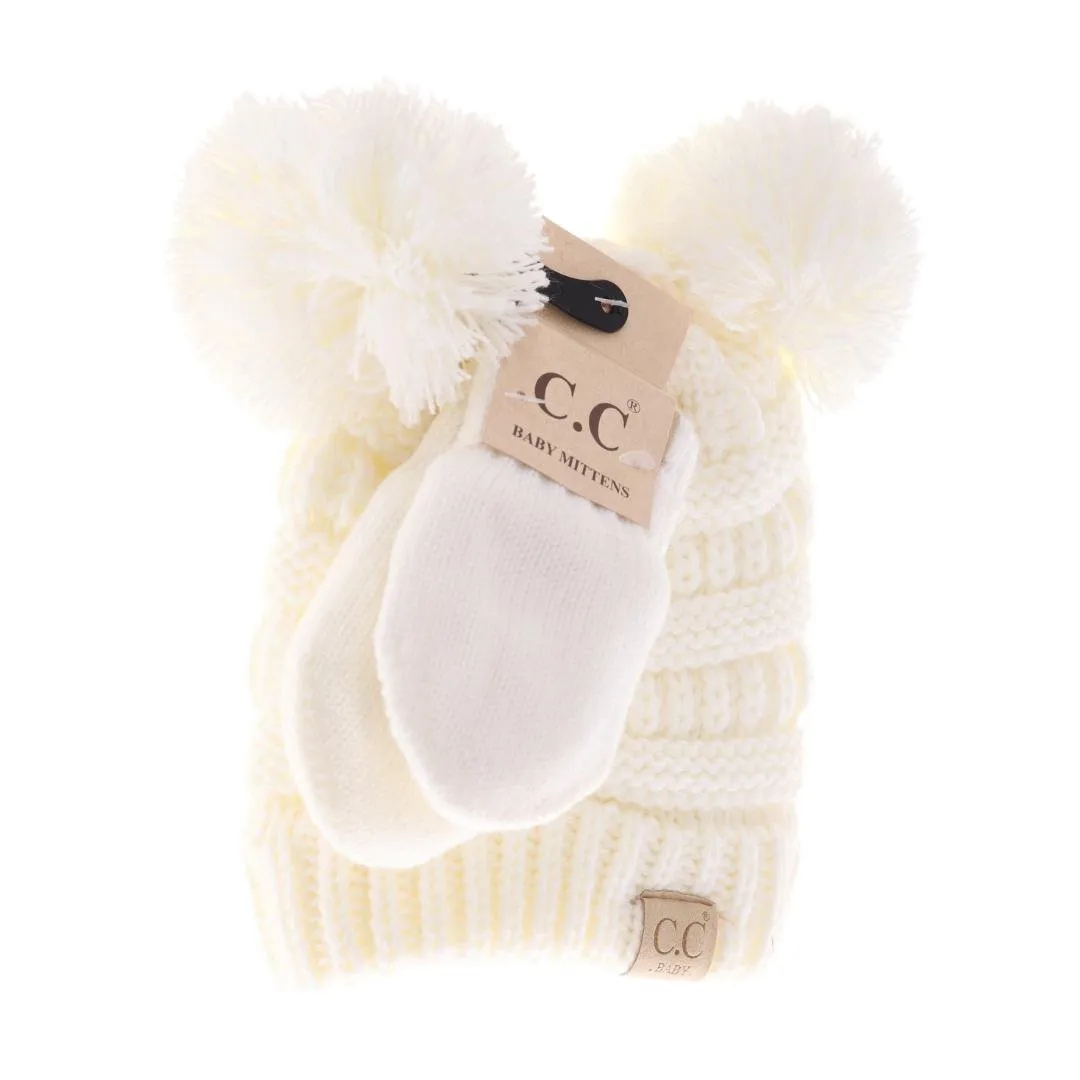 BABY Solid Knit Double Pom C.C Beanie