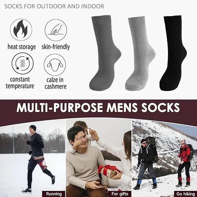 BananaHome 3 pcs Super Thick Wool Socks Men's Winter Fleece Socks-Autumn and Winter Supe Thickened Solid