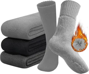 BananaHome 3 pcs Super Thick Wool Socks Men's Winter Fleece Socks-Autumn and Winter Supe Thickened Solid