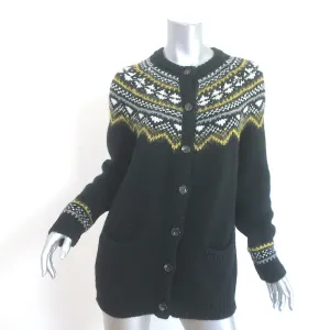 Barneys New York Fair Isle Cardigan Black Wool-Cashmere Size Medium