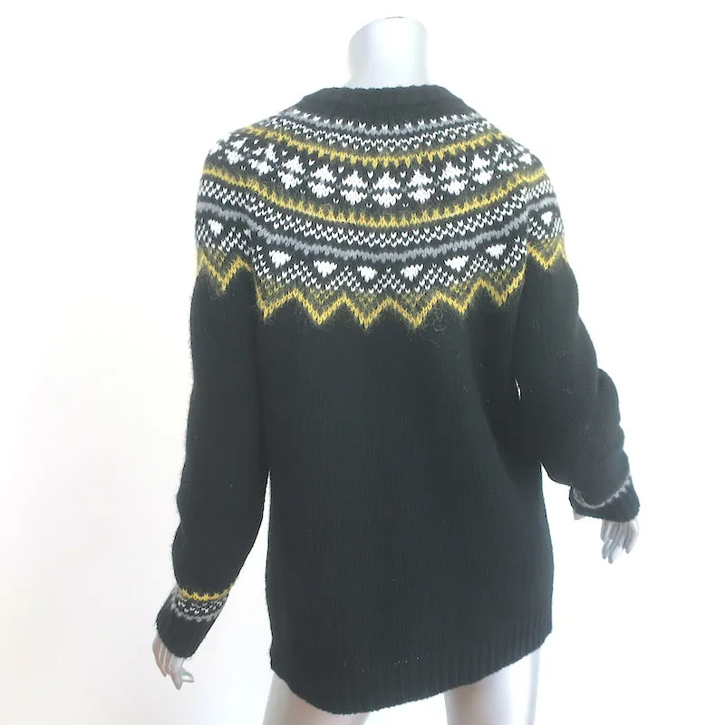 Barneys New York Fair Isle Cardigan Black Wool-Cashmere Size Medium