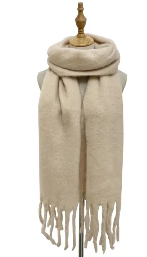 Beige Plain Tassel Blanket Scarf