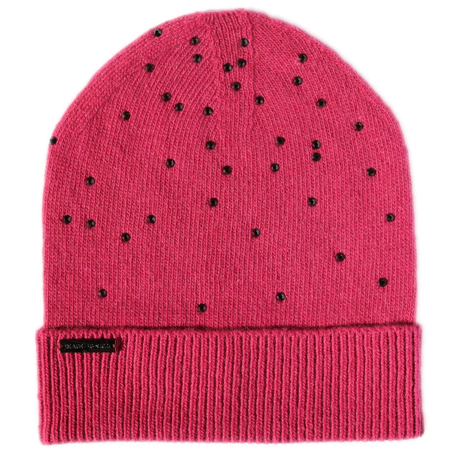 Berry Crystal Knit Hat w Optional Faux Fur Pompom