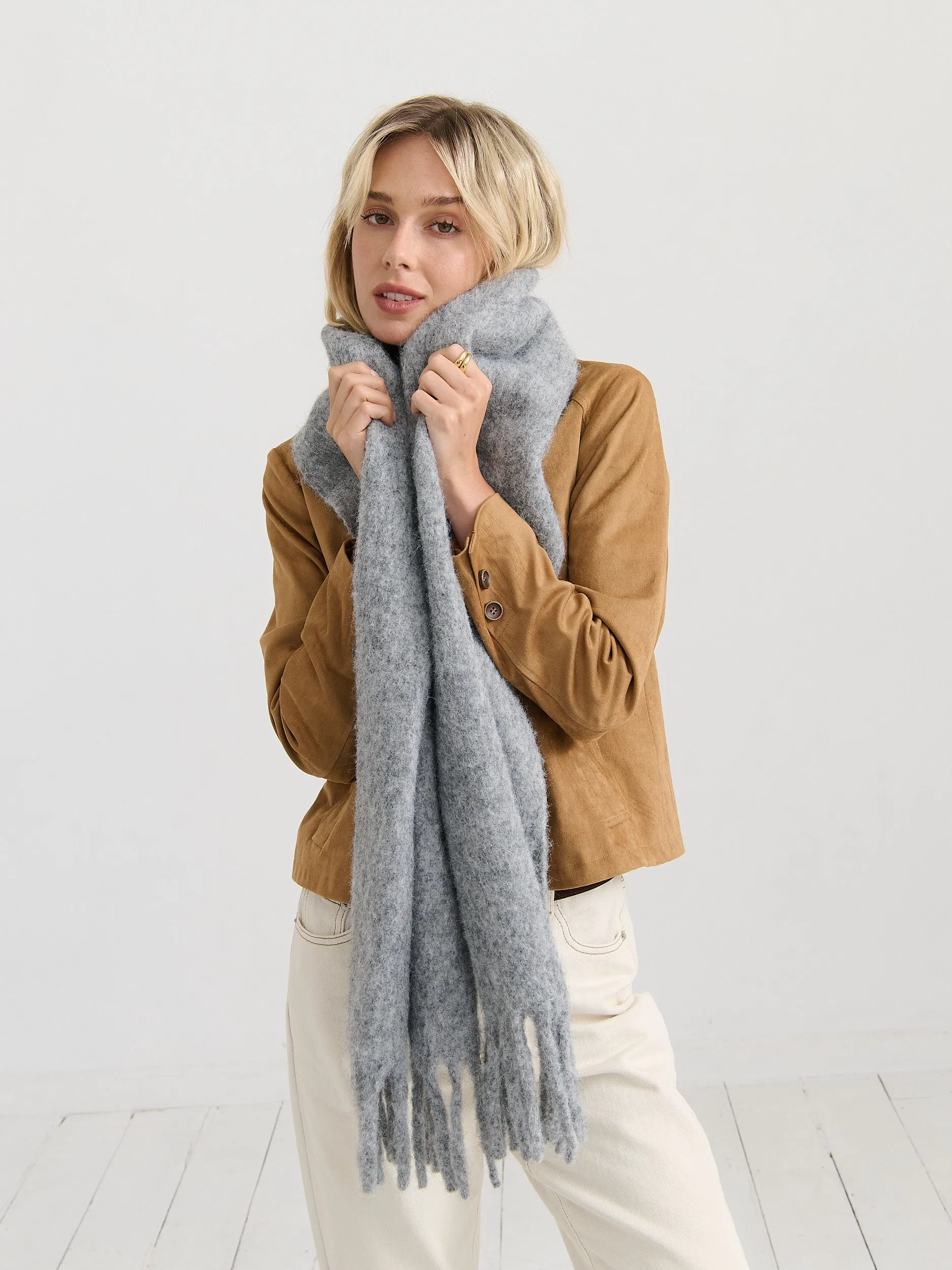 Betty Wool Plain Fluffy Scarf in Grey