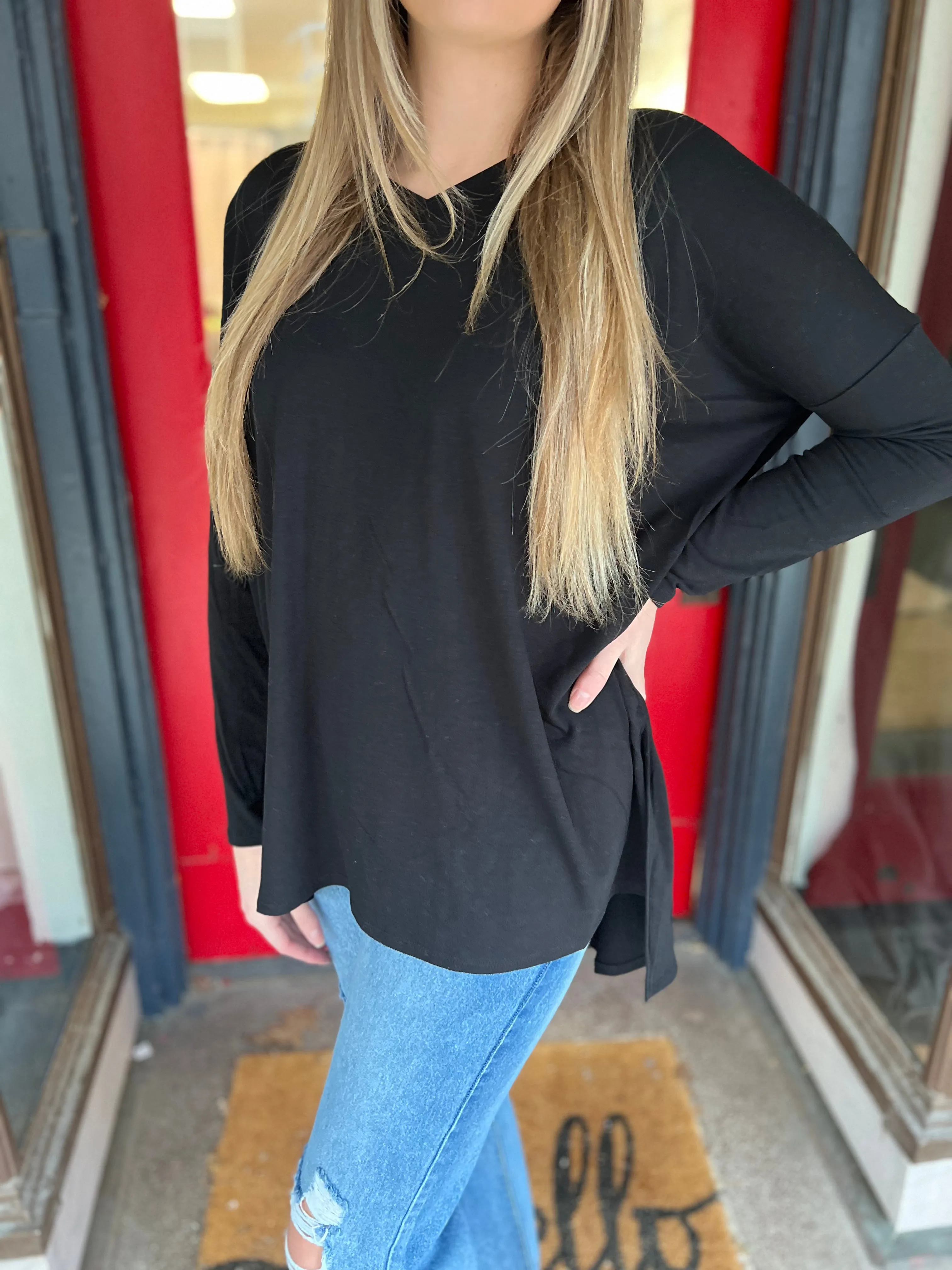Black Dolman V Neck