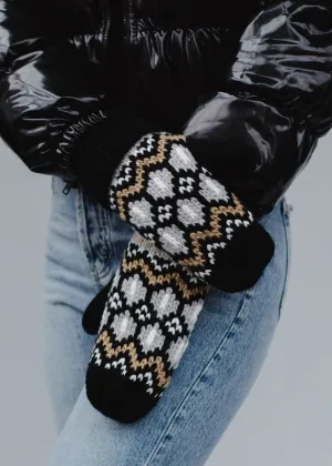 Black, Tan & White Patterned Mittens