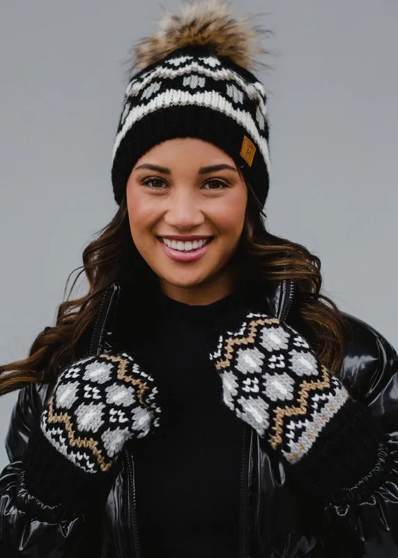 Black, Tan & White Patterned Mittens