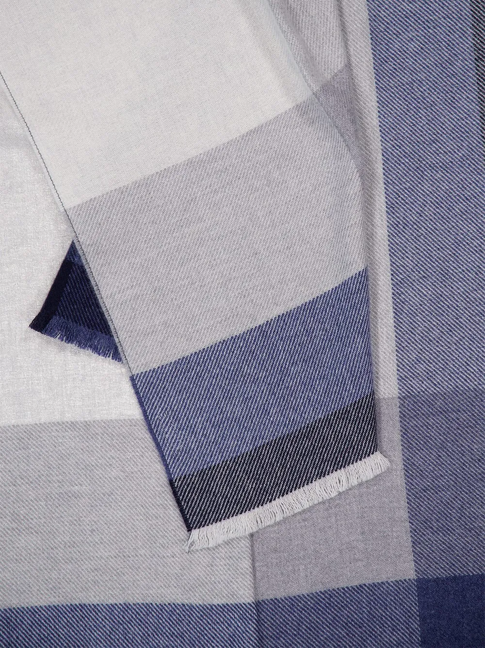 Blue Wool and Cashmere Striped Scarf