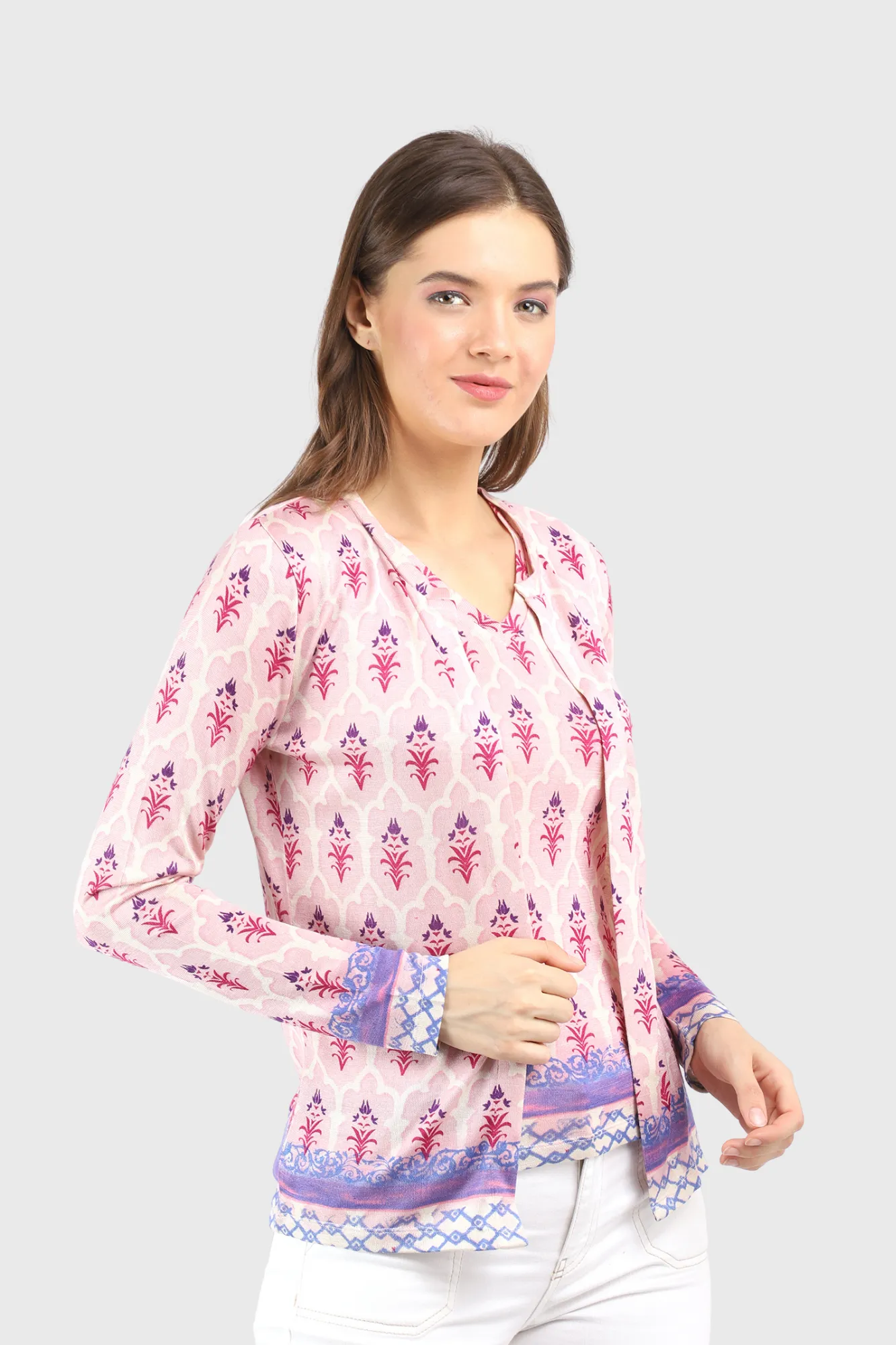Blush Pink Floral Silk Wool Cashmere Twin Set
