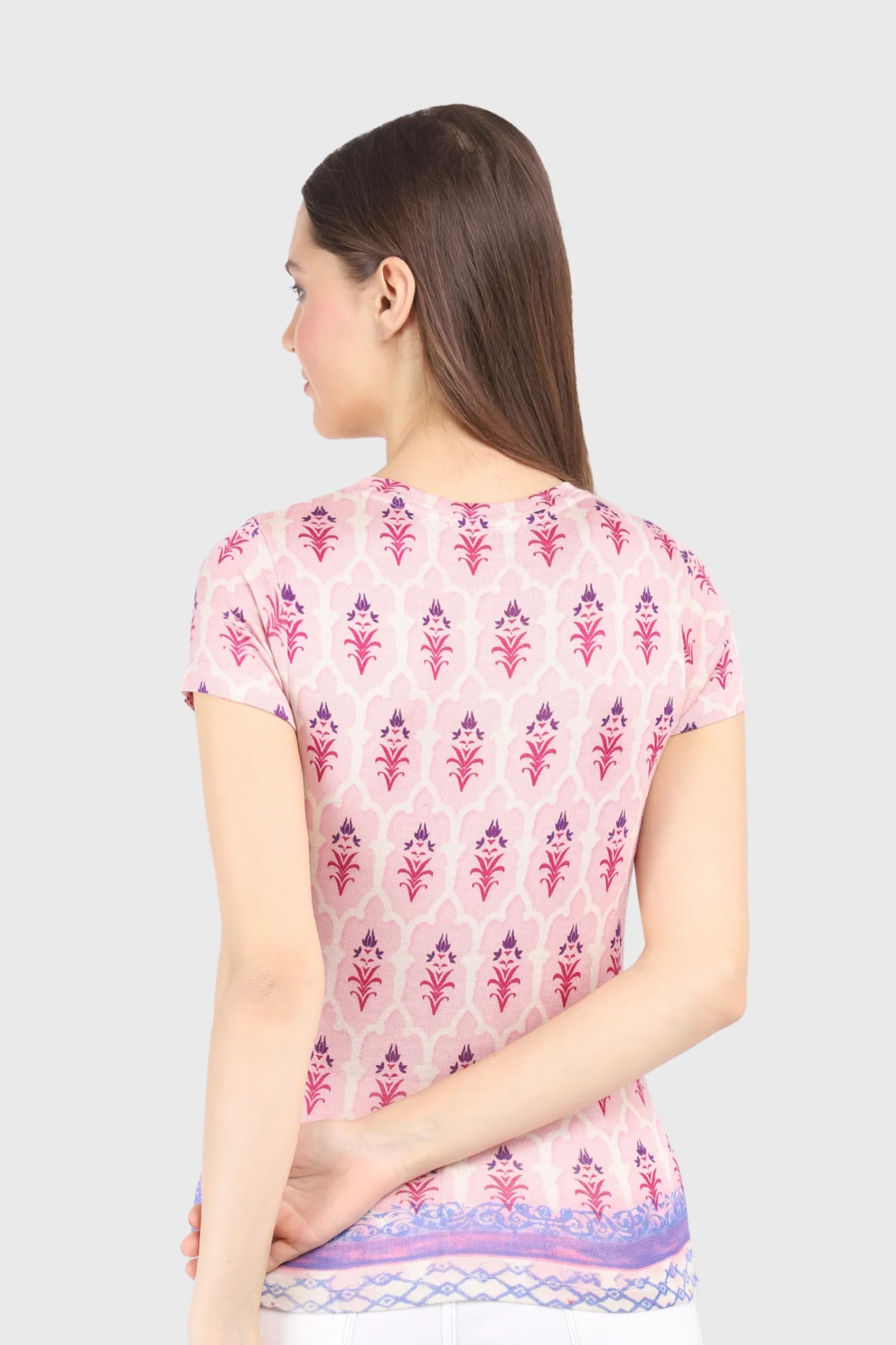 Blush Pink Floral Silk Wool Cashmere Twin Set