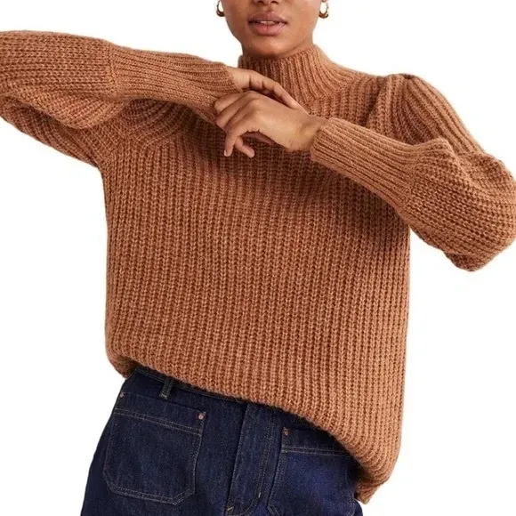 BODEN | Ribbed Fluffy High Neck Jumper Turtleneck Sweater Brown Tan Women’s 10