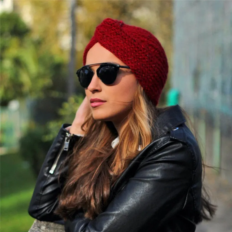 Bohemia turban cashmere cross wrap knitted Beanie