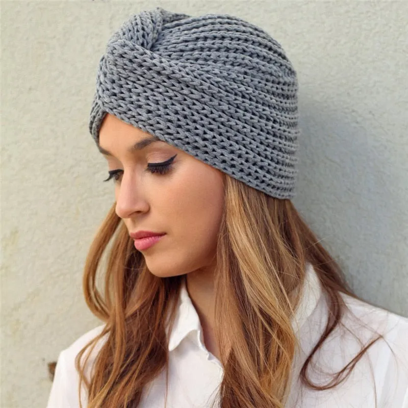 Bohemia turban cashmere cross wrap knitted Beanie