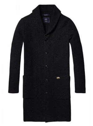 Boiled Wool Cardigan Black Melange