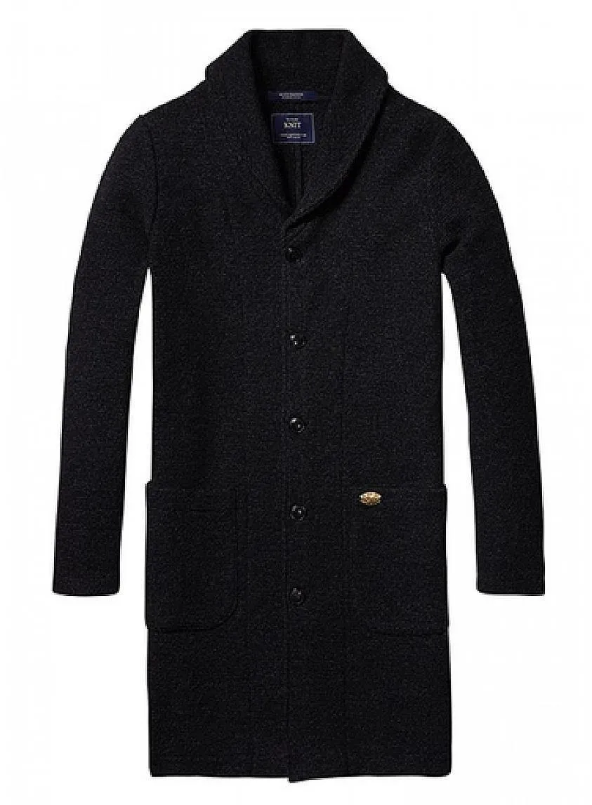 Boiled Wool Cardigan Black Melange
