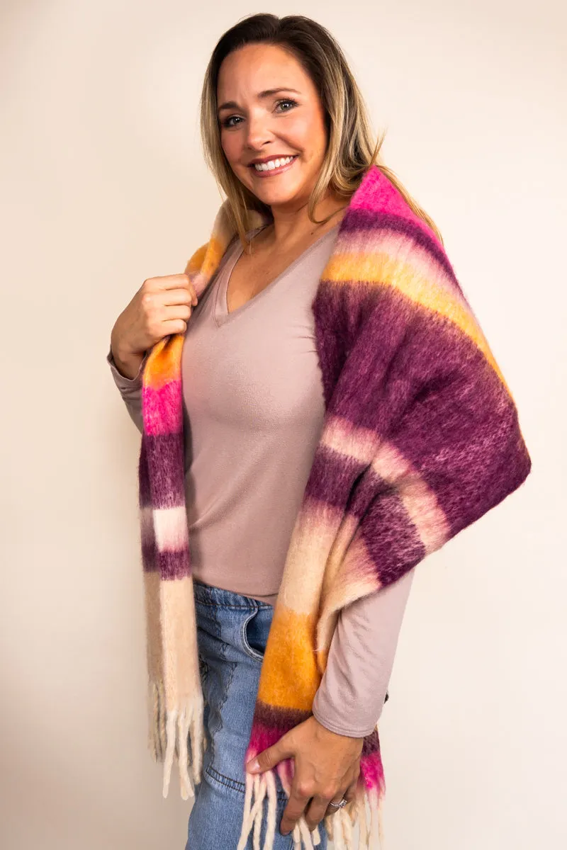 British Columbia Colorblock Long Scarf, Wine