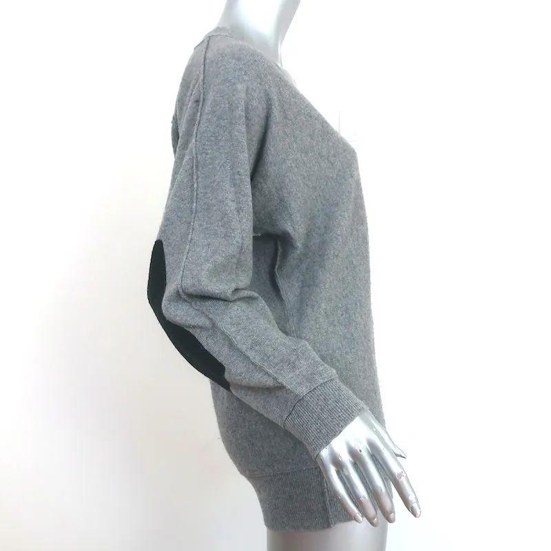 Brochu Walker Elbow Patch Sweater Gray Wool-Cashmere Size Medium V-Neck Pullover