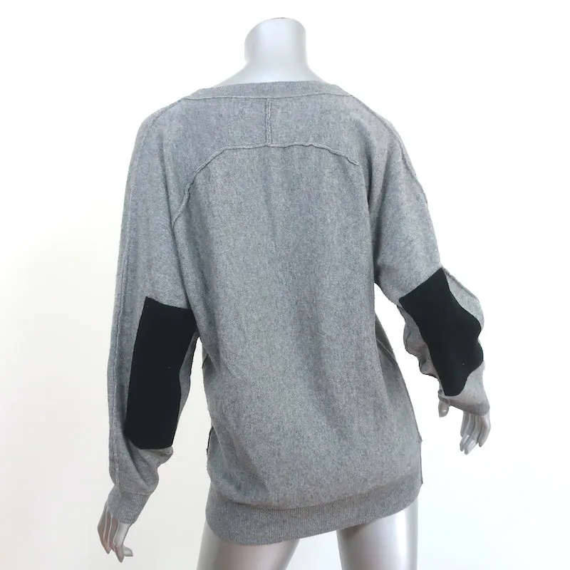 Brochu Walker Elbow Patch Sweater Gray Wool-Cashmere Size Medium V-Neck Pullover