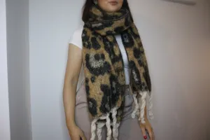 Brown Leopard Print Chunky Blanket Scarf
