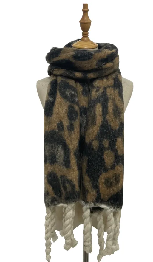 Brown Leopard Print Chunky Blanket Scarf