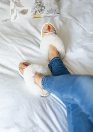 Butterfly White Sheepskin Mule Slippers
