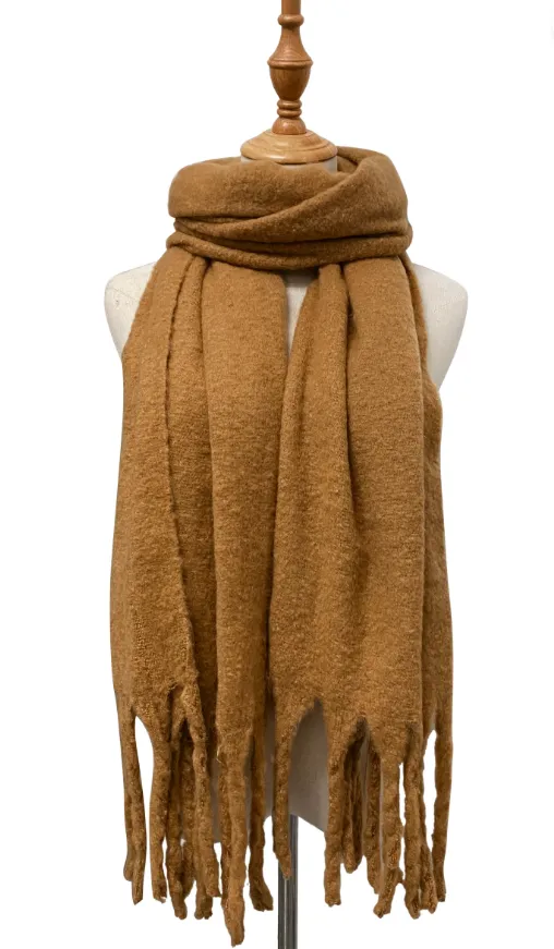 Camel Plain Tassel Blanket Scarf