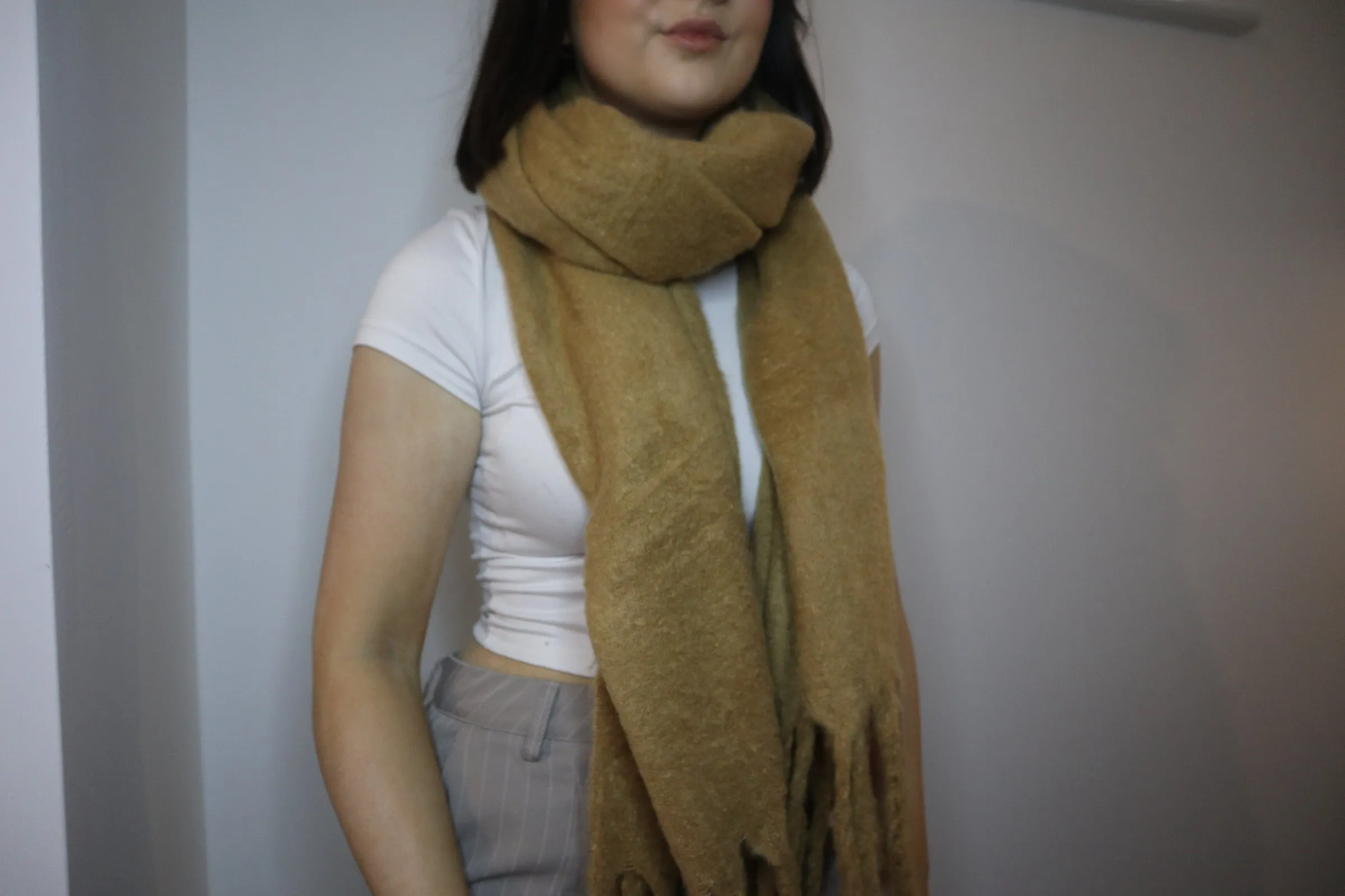 Camel Plain Tassel Blanket Scarf
