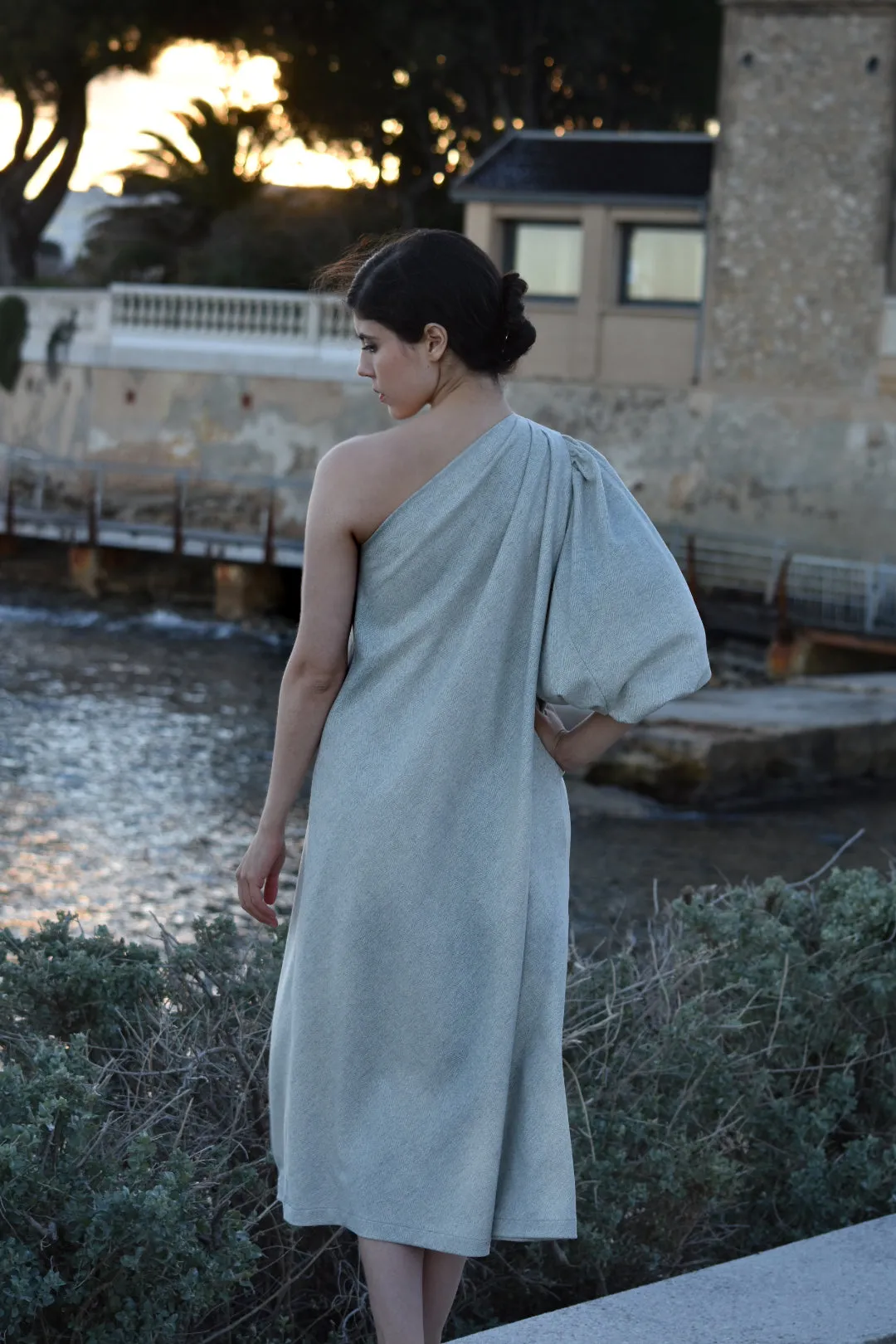 Carine Dress in Grey Chevron