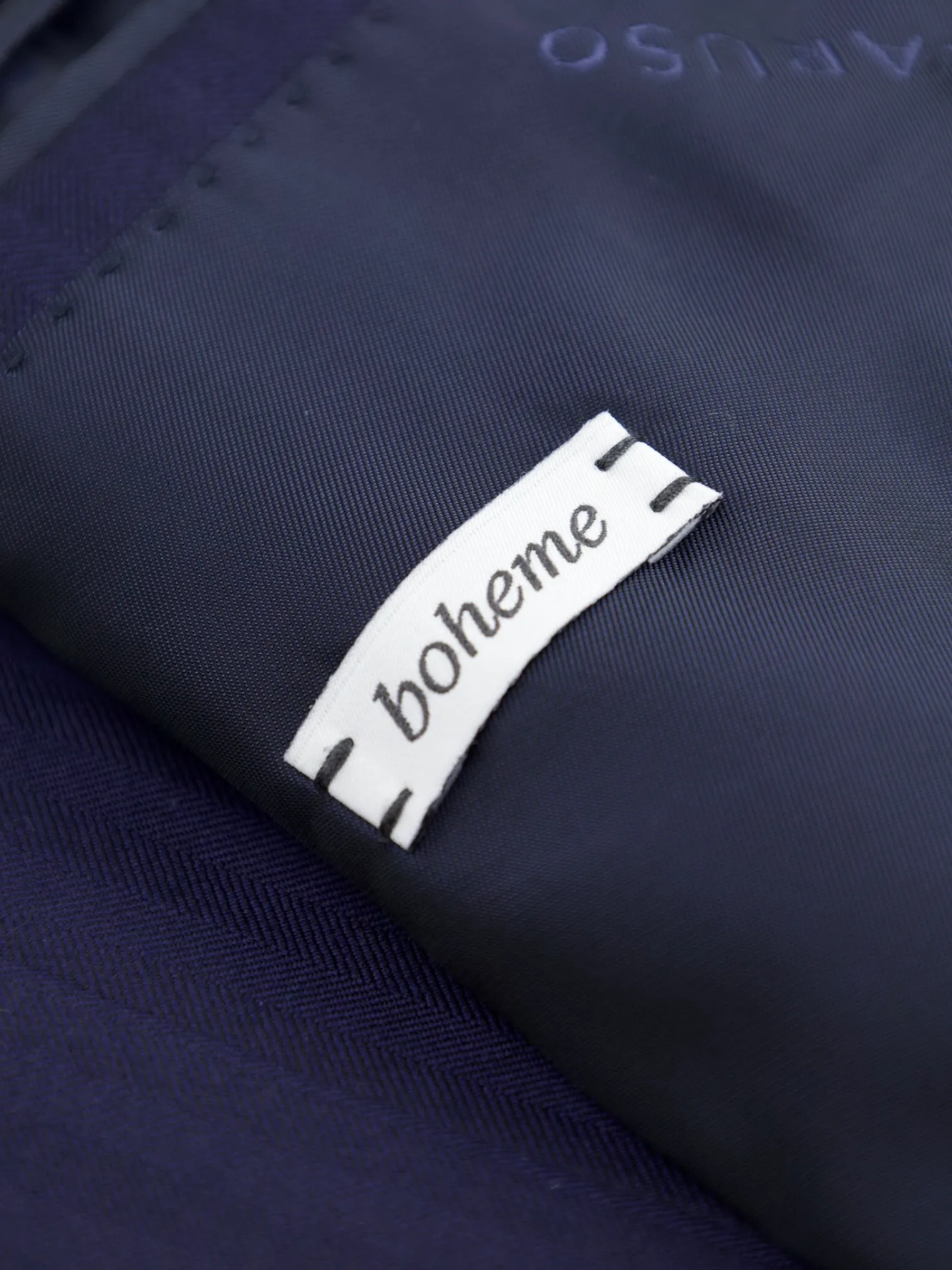 Caruso Navy Super 170's Wool & Cashmere "Cashmere Wish" Herringbone Boheme Suit   Extra Trousers