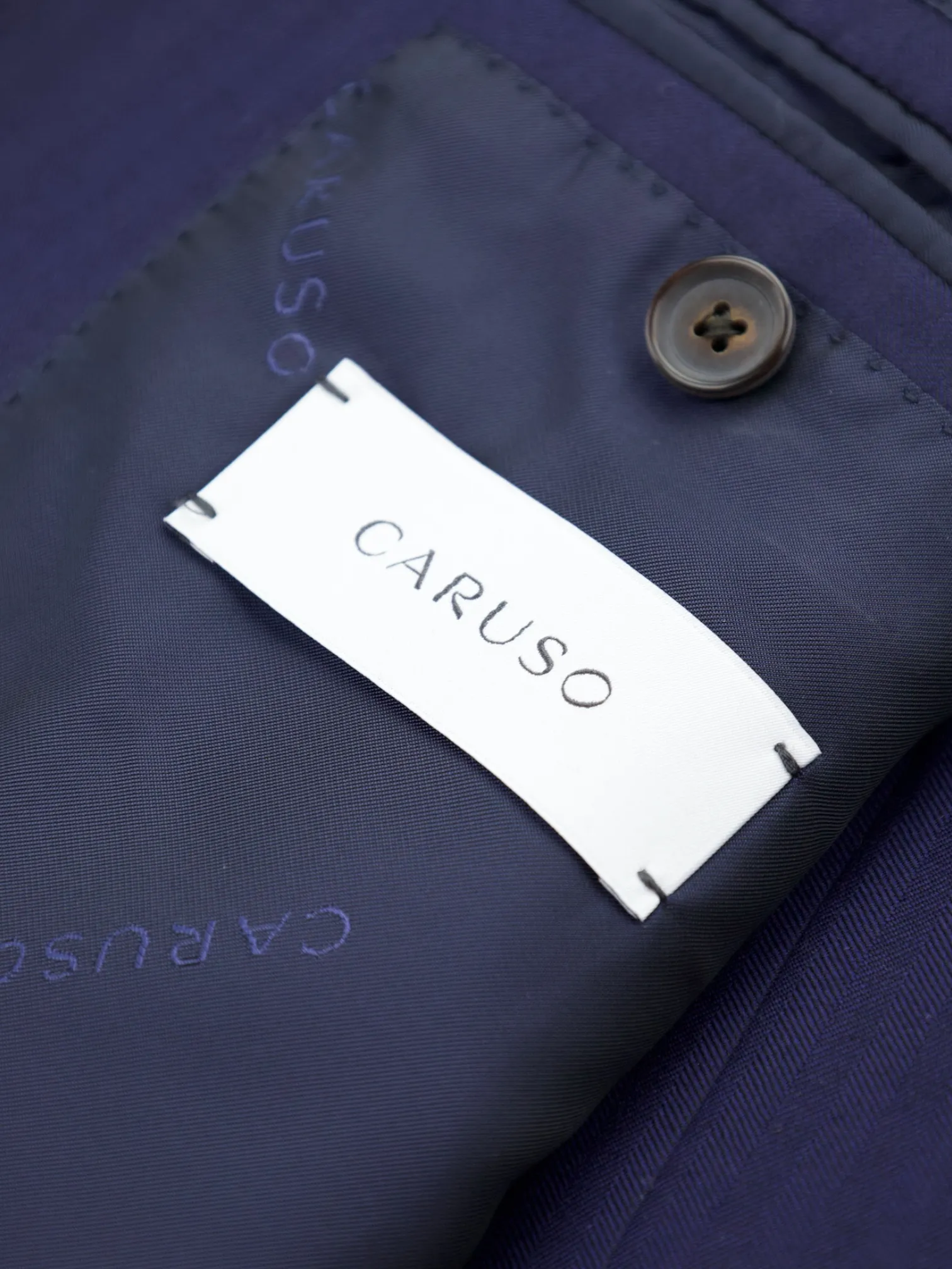 Caruso Navy Super 170's Wool & Cashmere "Cashmere Wish" Herringbone Boheme Suit   Extra Trousers