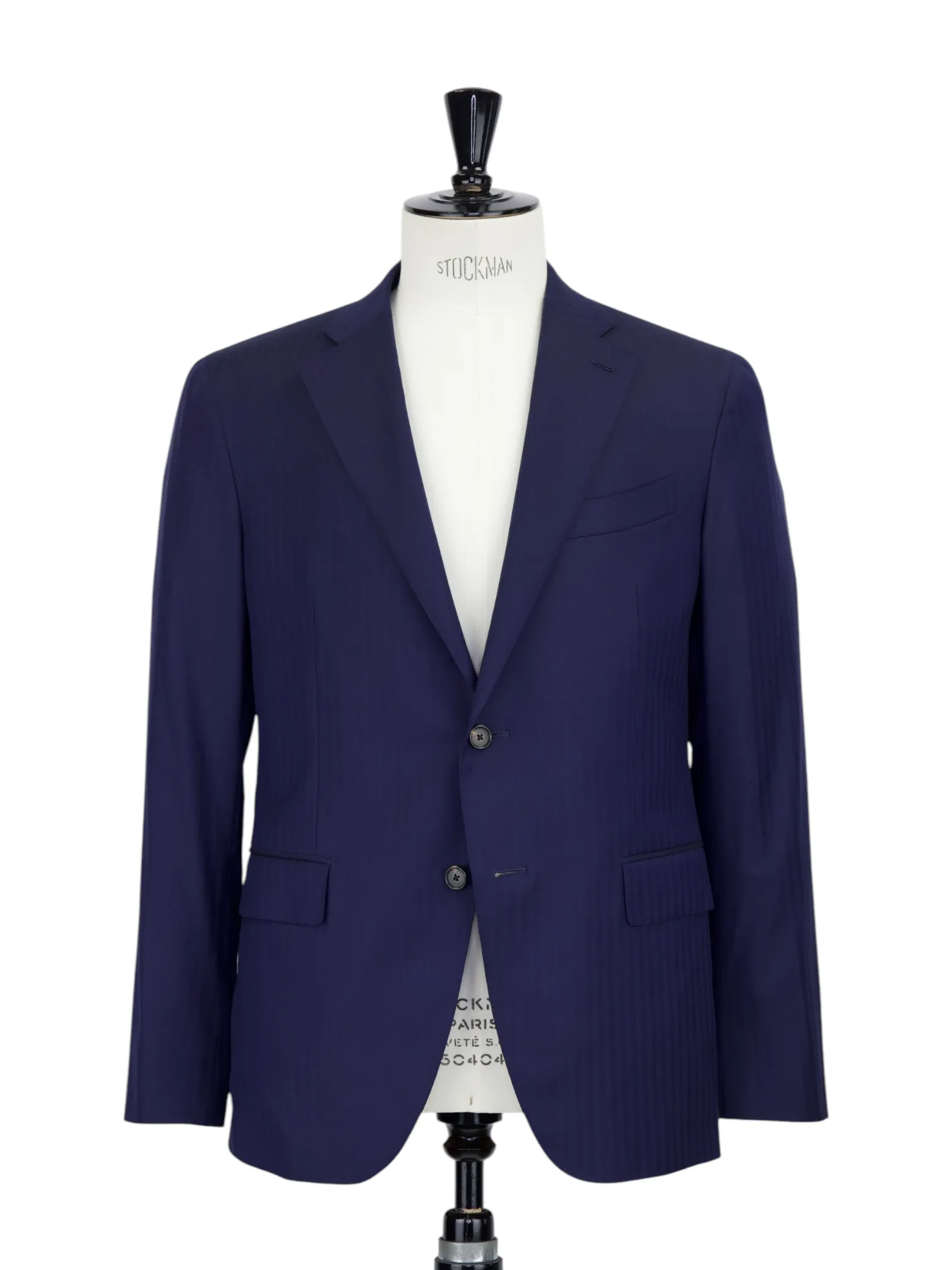 Caruso Navy Super 170's Wool & Cashmere "Cashmere Wish" Herringbone Boheme Suit   Extra Trousers