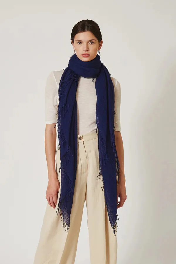 CASHMERE AND SILK SCARF DEEP SEA BLUE