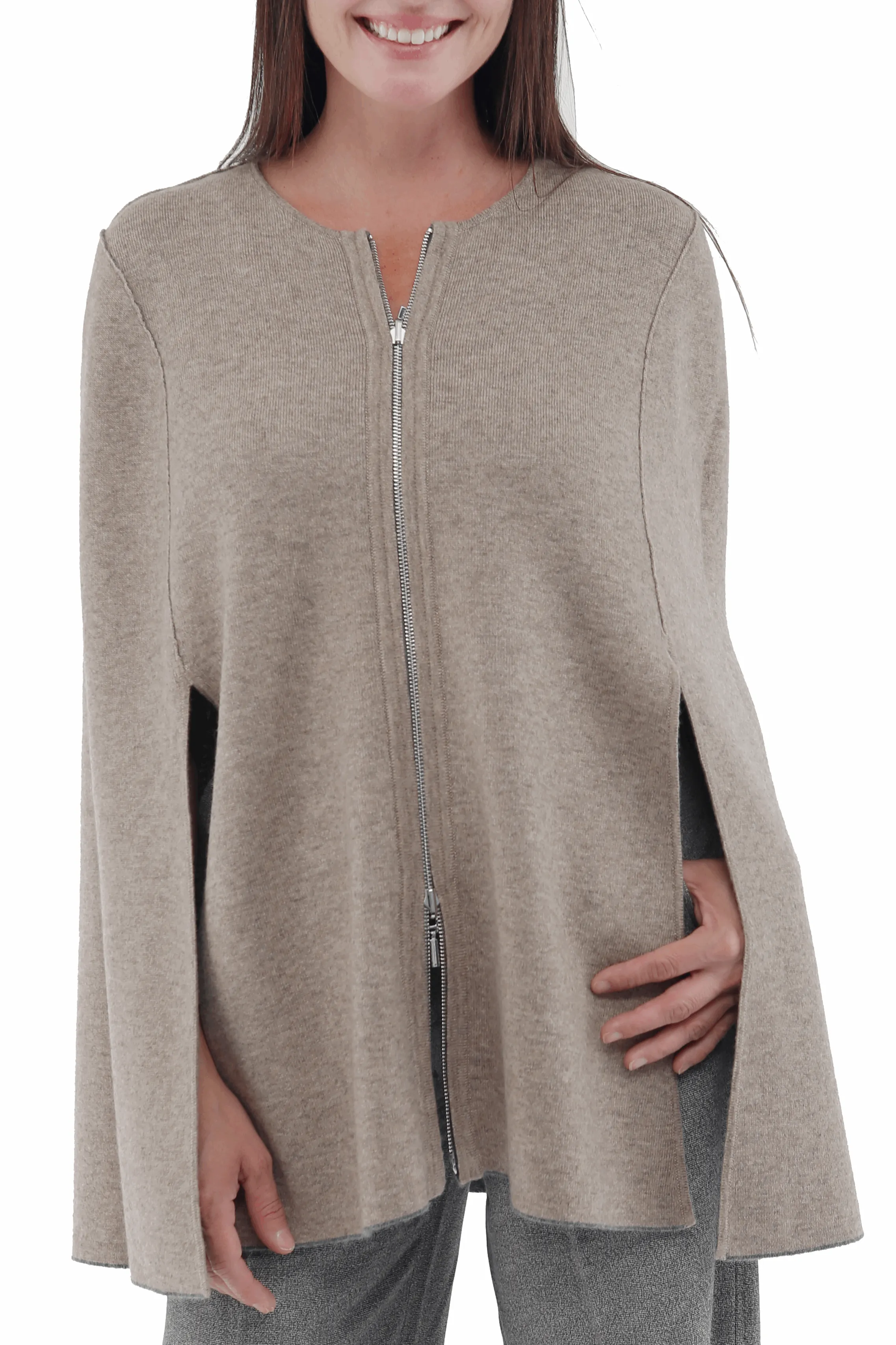 Cashmere Blend Zip Front Reversible Cape