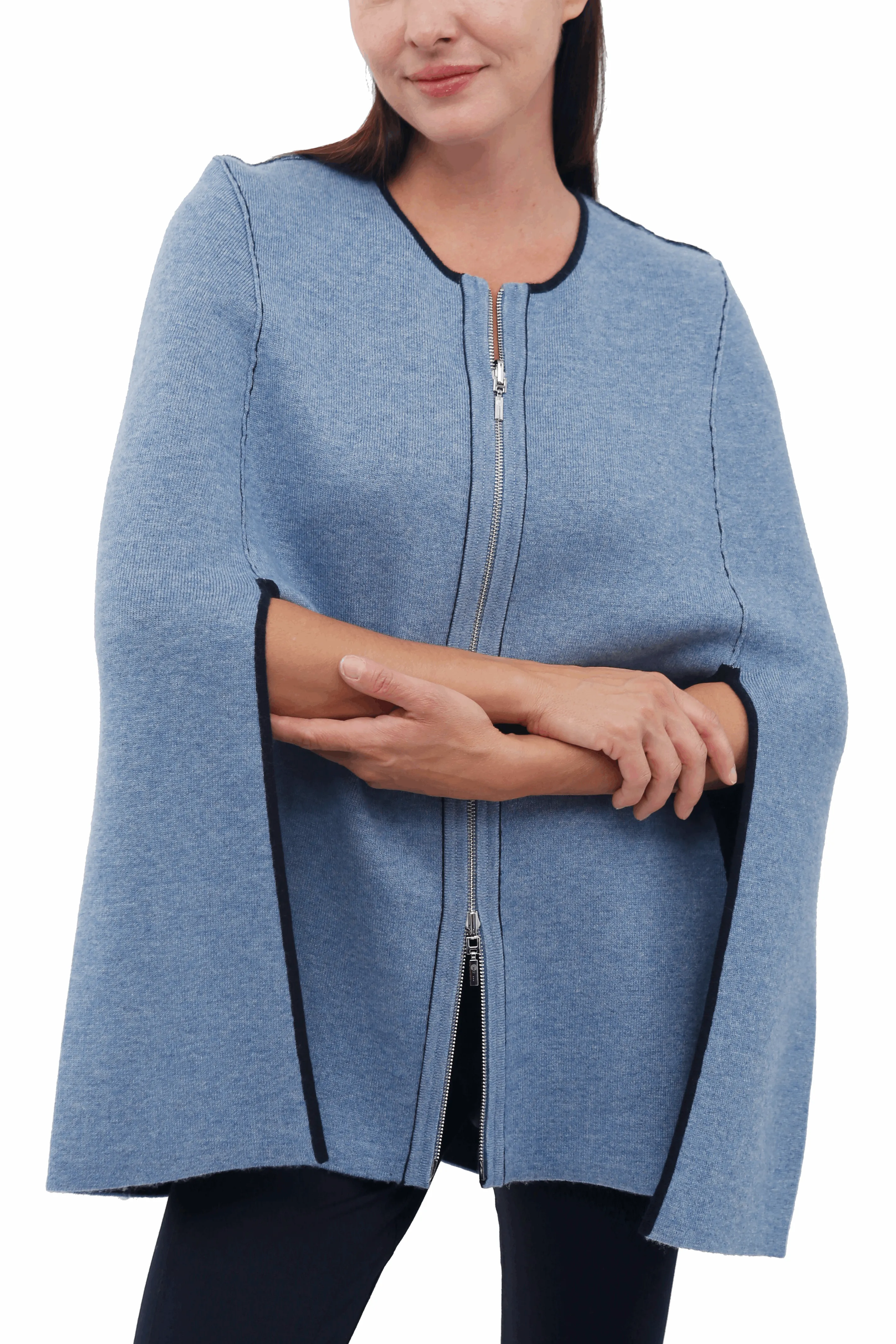 Cashmere Blend Zip Front Reversible Cape
