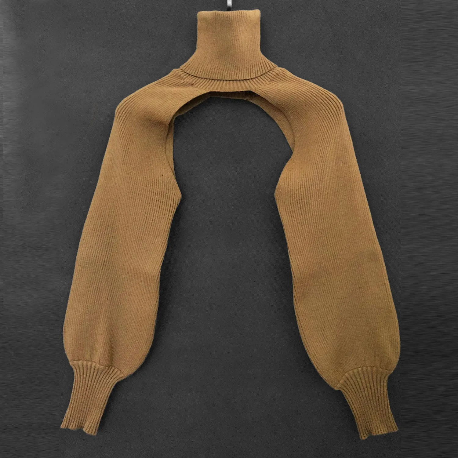 Casual Turtleneck Lantern Sleeve Cutout Cropped Knit Sweater Pink