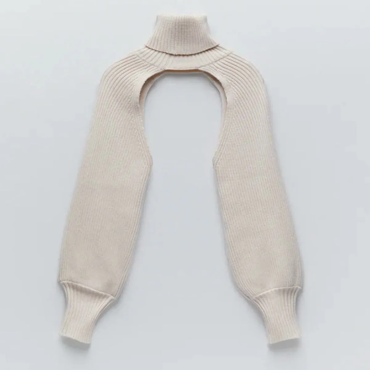 Casual Turtleneck Lantern Sleeve Cutout Cropped Knit Sweater Pink
