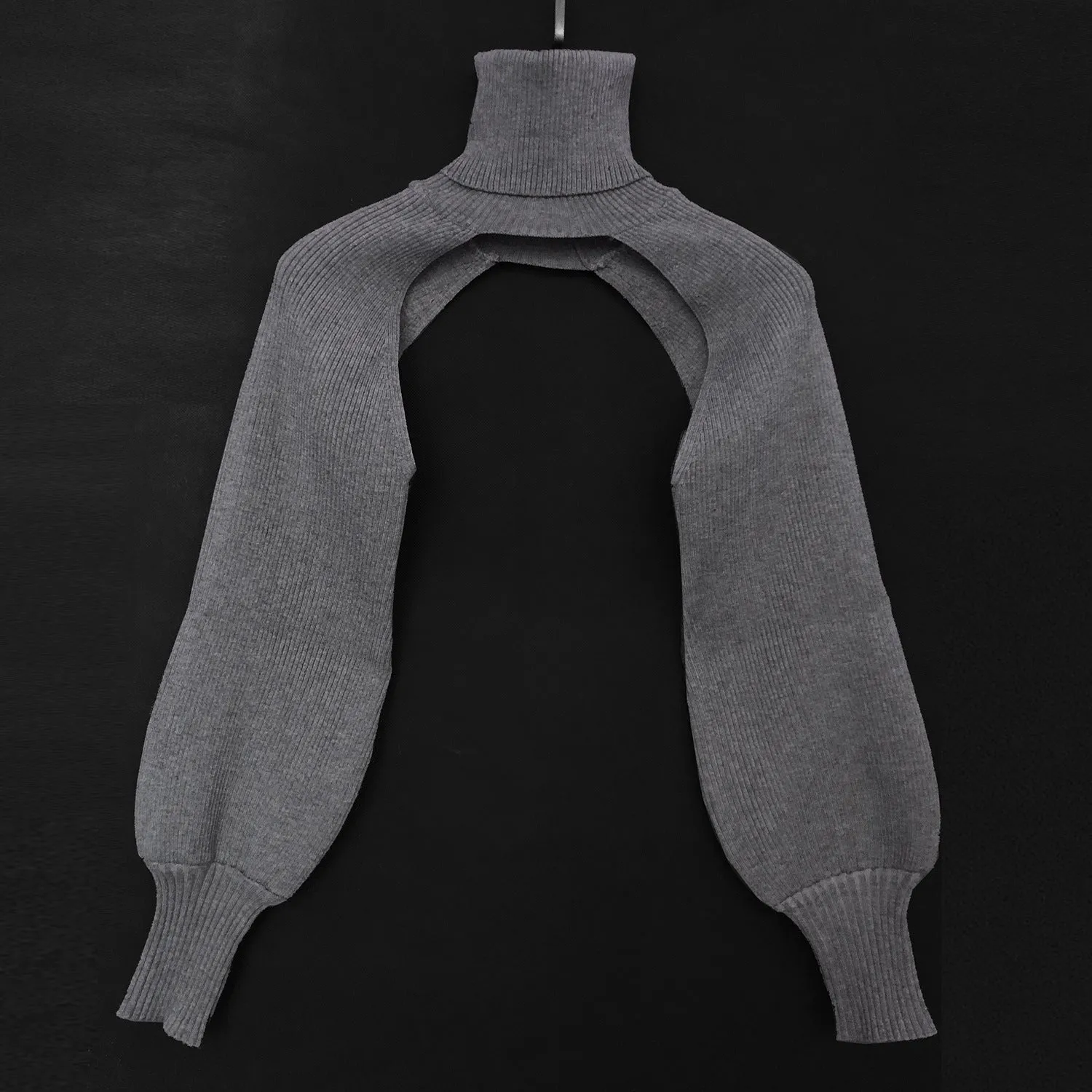Casual Turtleneck Lantern Sleeve Cutout Cropped Knit Sweater Pink