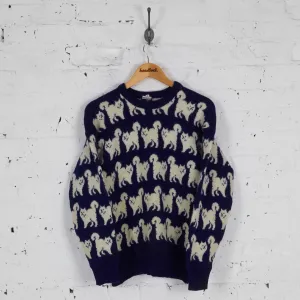 Cats Pure Wool Picture Knit Jumper - Blue - XS