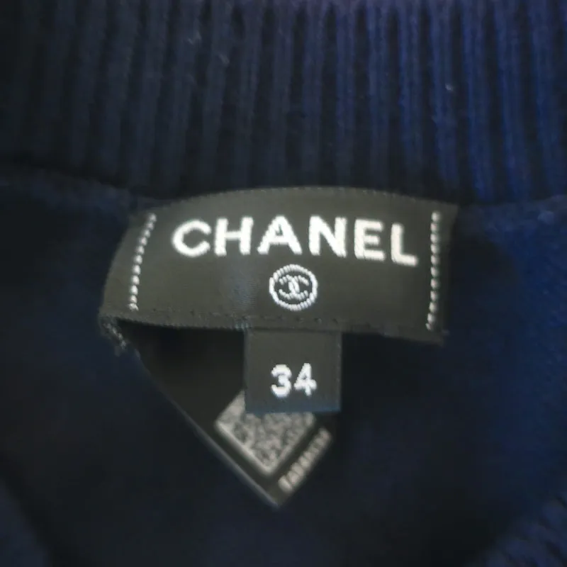Chanel 23B Chain Link Intarsia Knit Cardigan Navy Cashmere-Blend Size 34