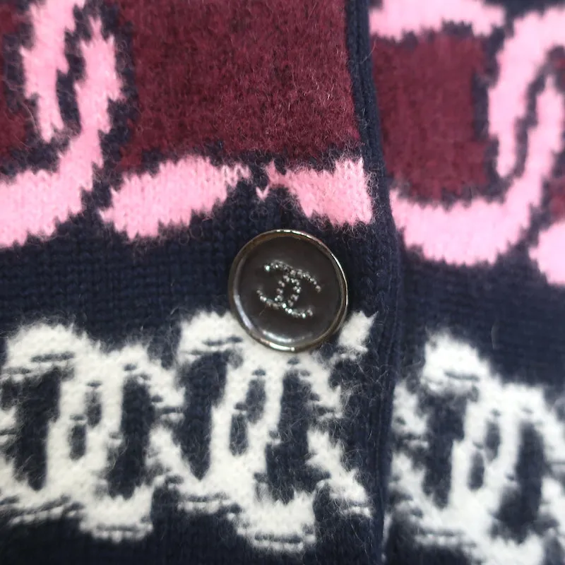 Chanel 23B Chain Link Intarsia Knit Cardigan Navy Cashmere-Blend Size 34