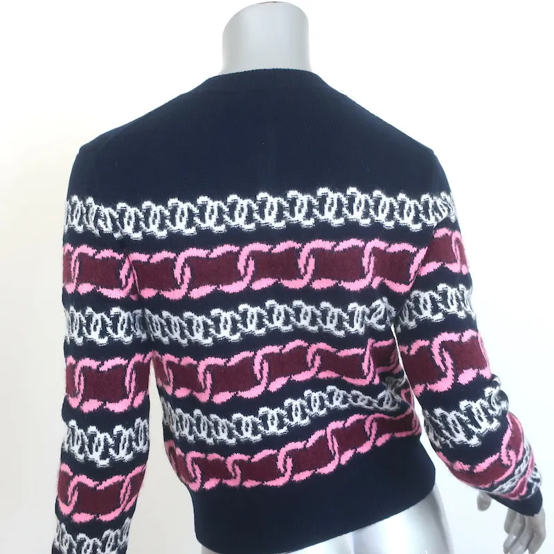 Chanel 23B Chain Link Intarsia Knit Cardigan Navy Cashmere-Blend Size 34