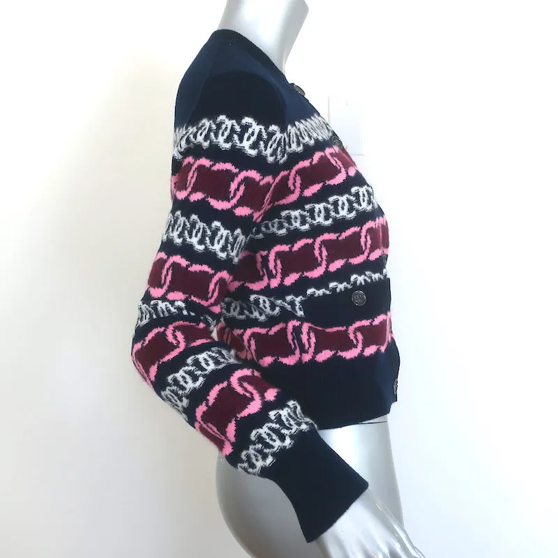 Chanel 23B Chain Link Intarsia Knit Cardigan Navy Cashmere-Blend Size 34