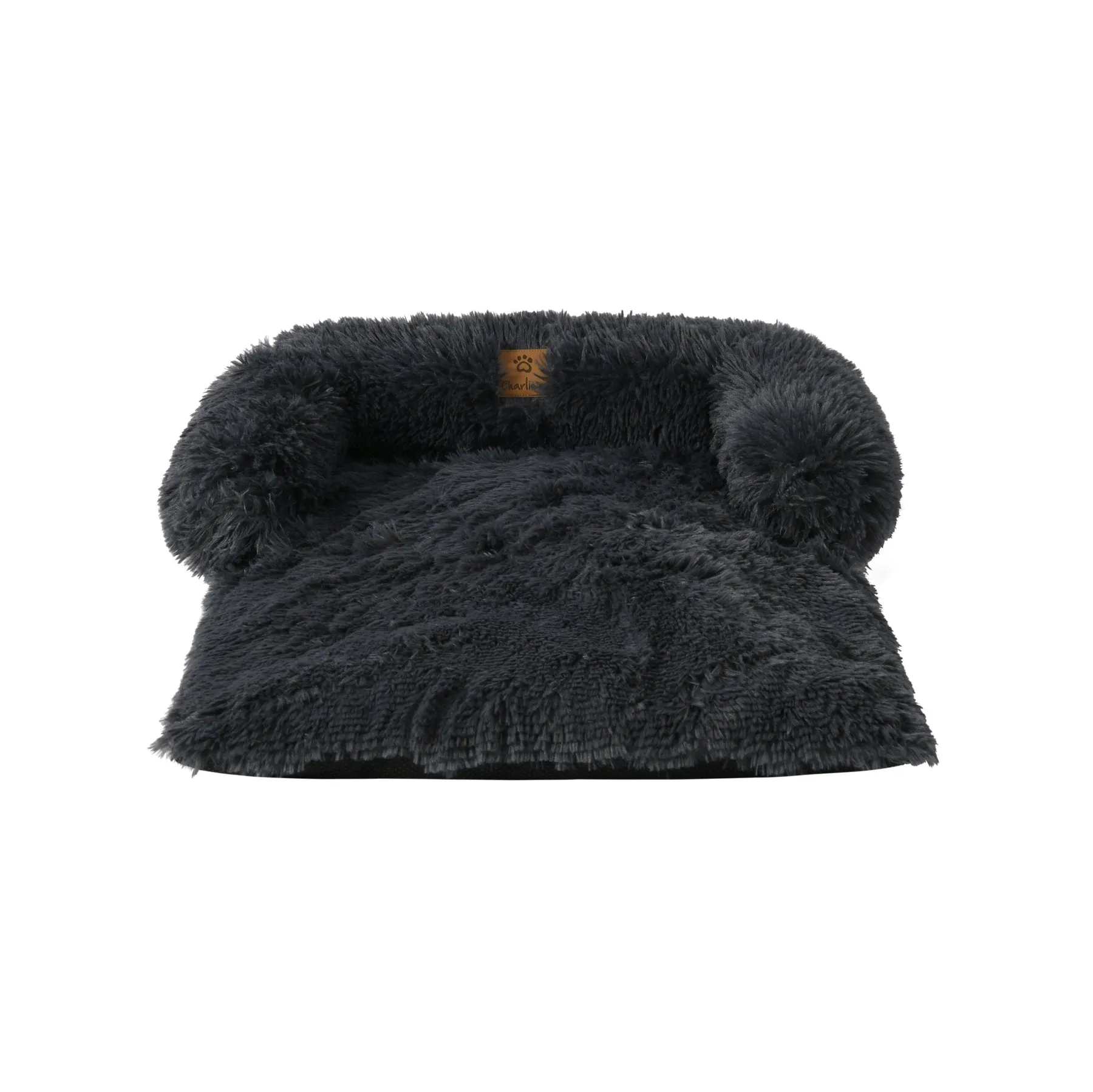 Charlie's Shaggy Faux Fur Bolster Sofa Protector Calming Dog Bed Charcoal Large