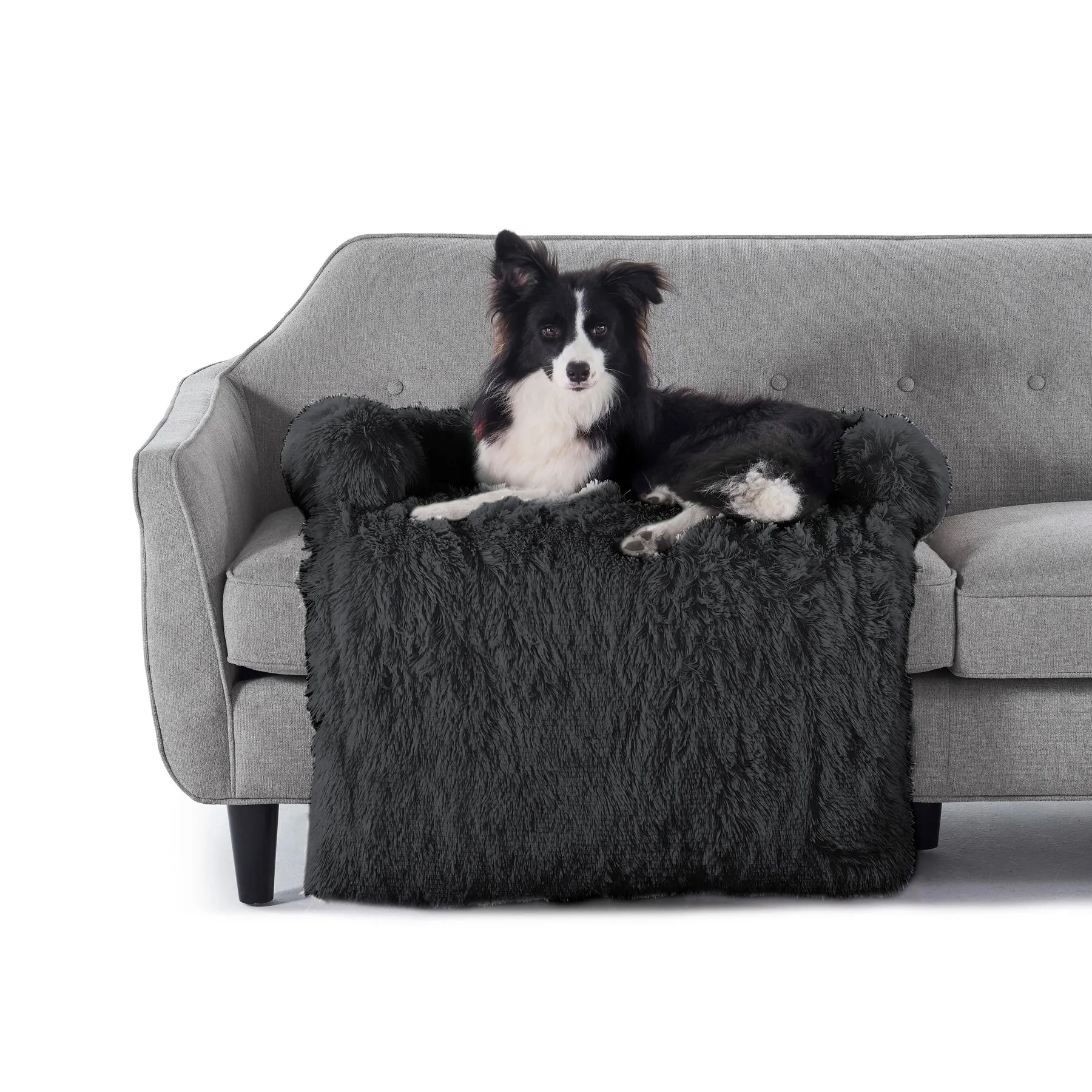 Charlie's Shaggy Faux Fur Bolster Sofa Protector Calming Dog Bed Charcoal Small