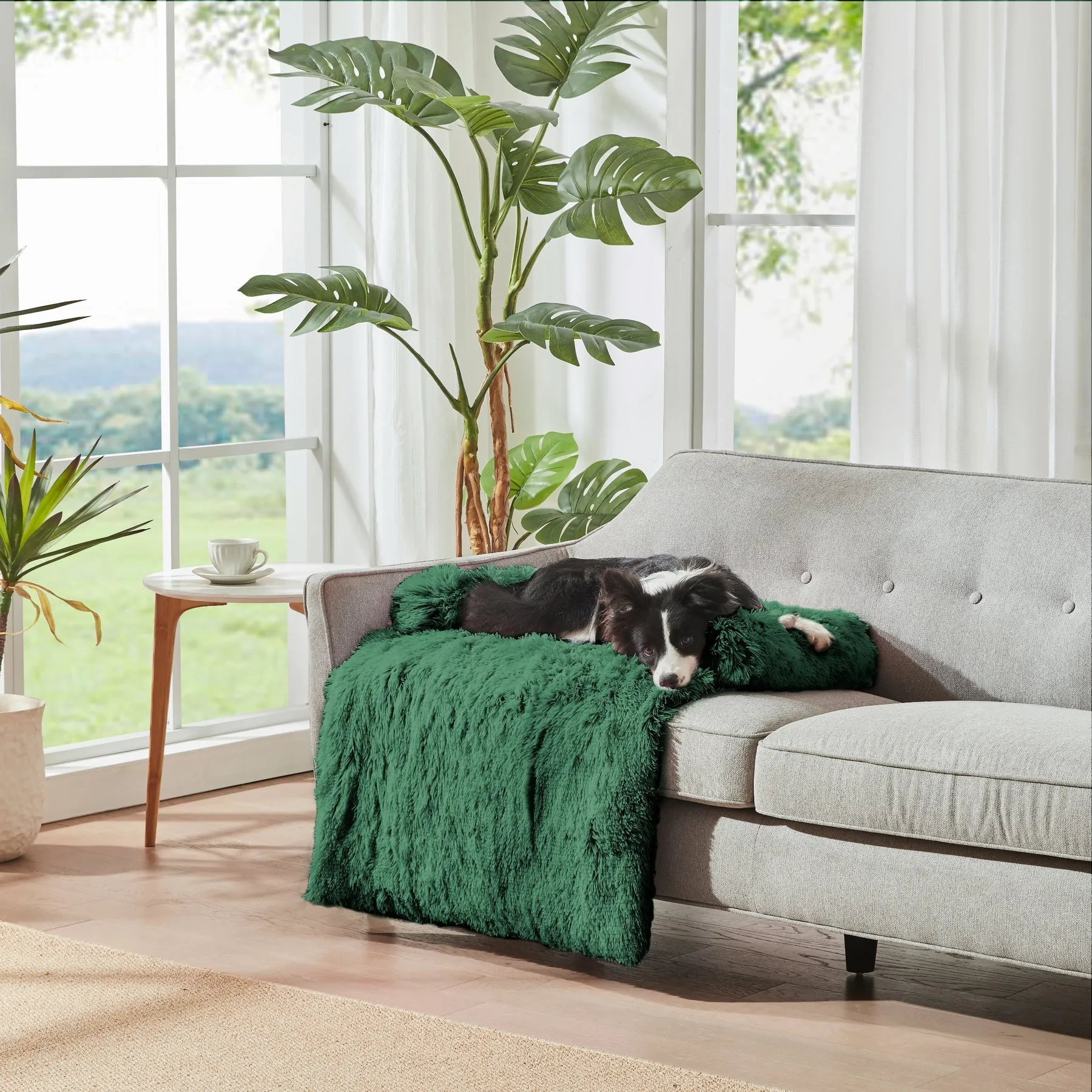 Charlie's Shaggy Faux Fur Bolster Sofa Protector Calming Dog Bed Eden Green Large