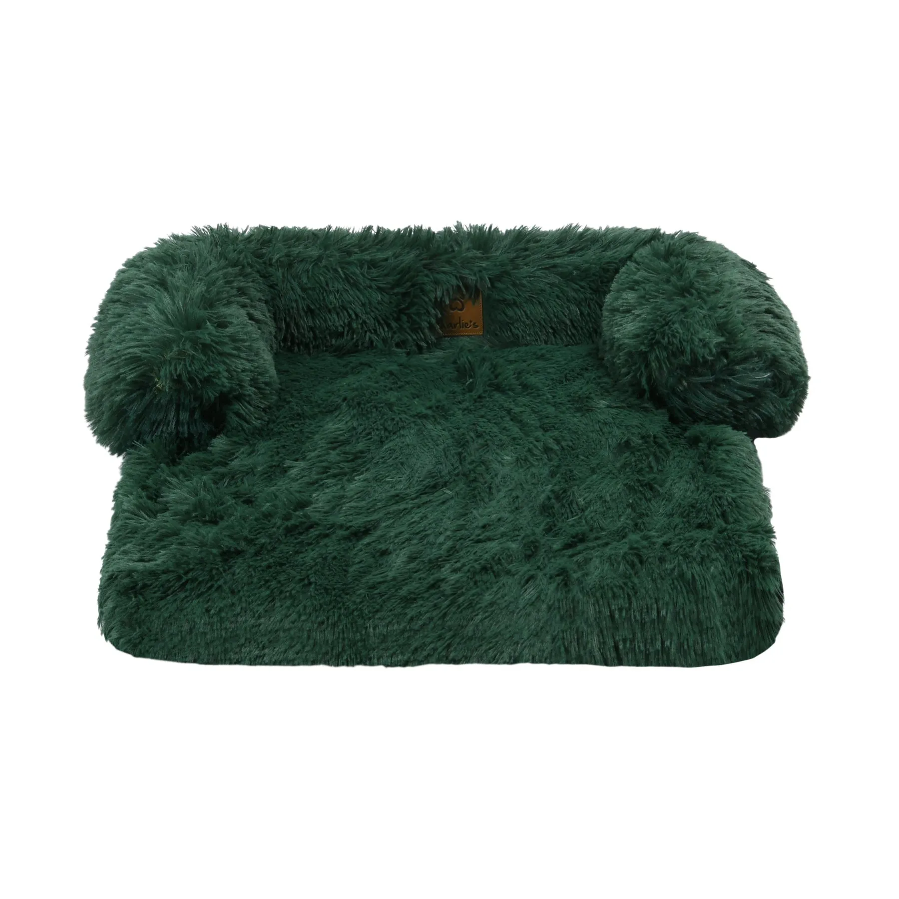 Charlie's Shaggy Faux Fur Bolster Sofa Protector Calming Dog Bed Eden Green Large