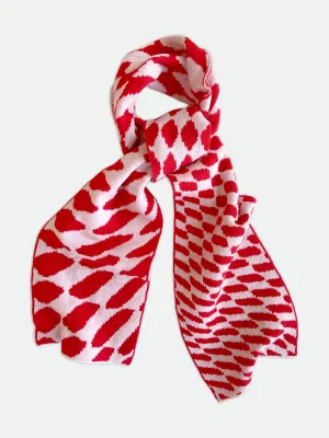 Checkered Wool and Cashmere Scarf in Blush Pink and Red