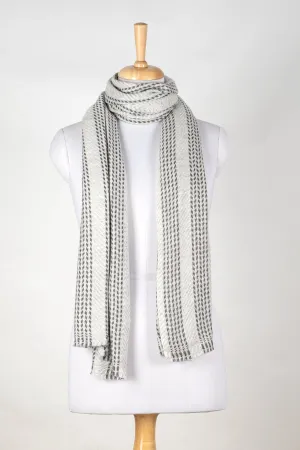 Chevron Stripe Bands Cashmere Wool Scarf - Grey