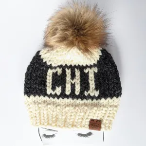 CHI Knit Beanie Hat with Faux Fur Pom